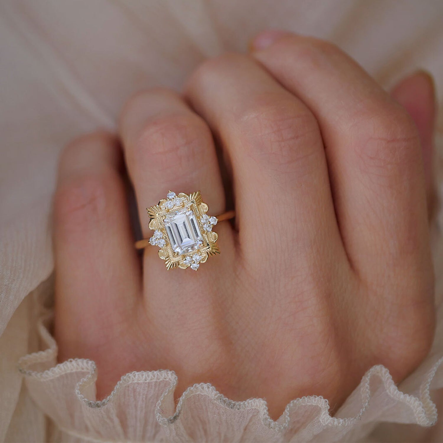 Marquise Shaped Three Stone Lab Grown Diamond Engagement Ring