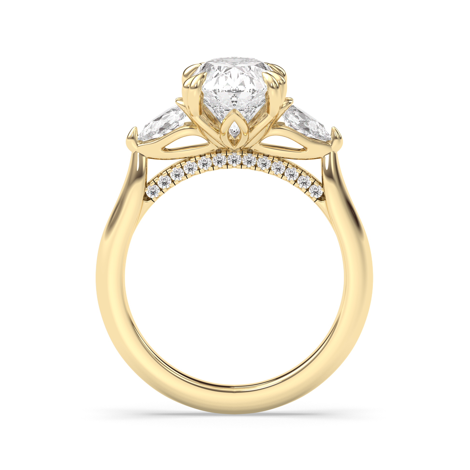 Marquise Shaped Three Stone Lab Grown Diamond Engagement Ring