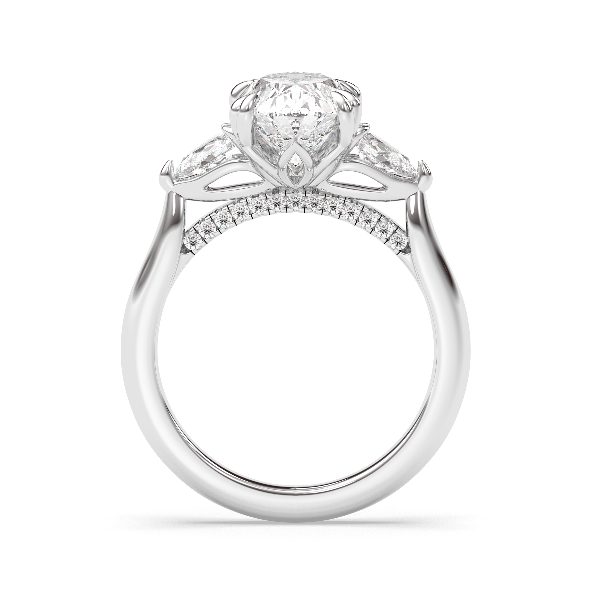 Marquise Shaped Three Stone Lab Grown Diamond Engagement Ring
