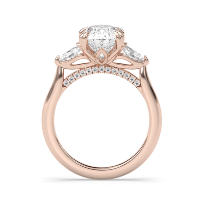 Marquise Shaped Three Stone Lab Grown Diamond Engagement Ring