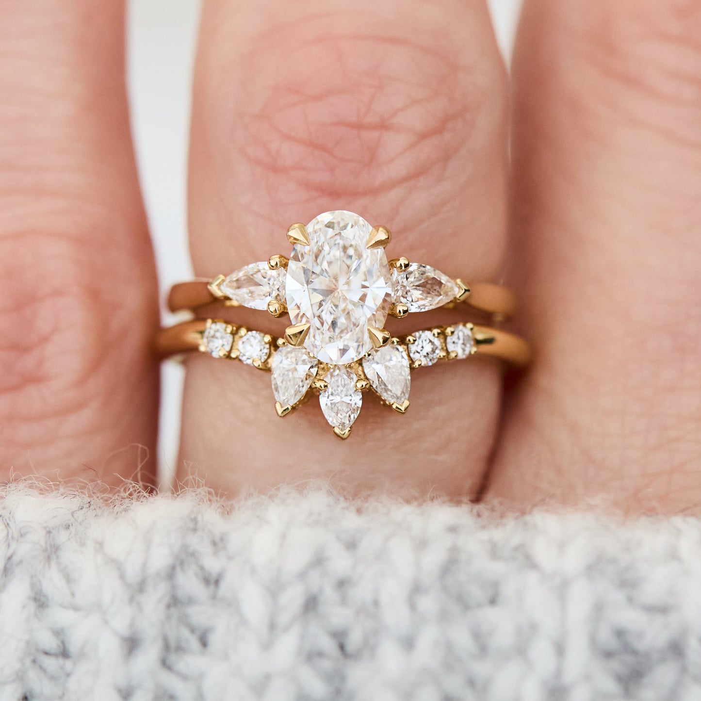 Marquise Shaped Three Stone Lab Grown Diamond Engagement Ring