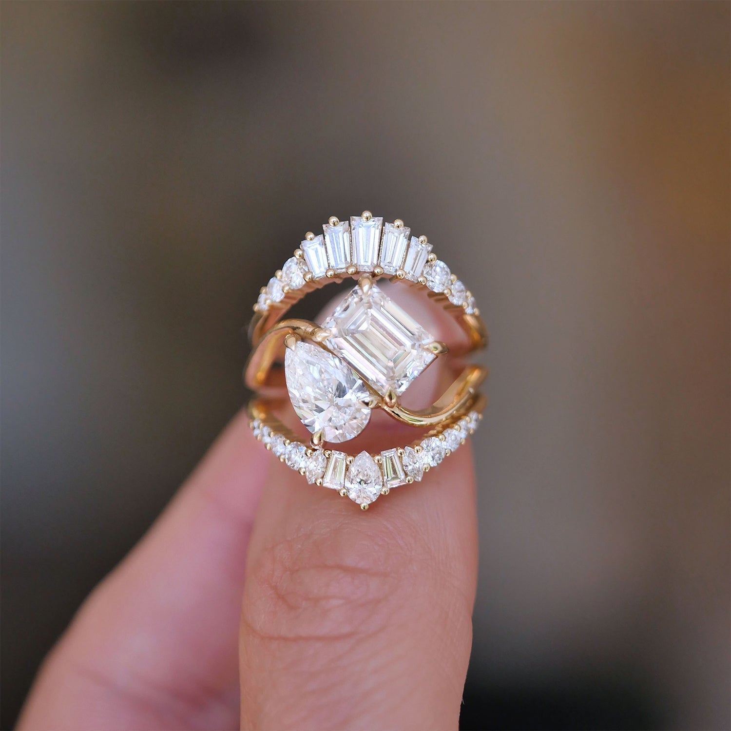 Marquise Shaped Three Stone Lab Grown Diamond Engagement Ring