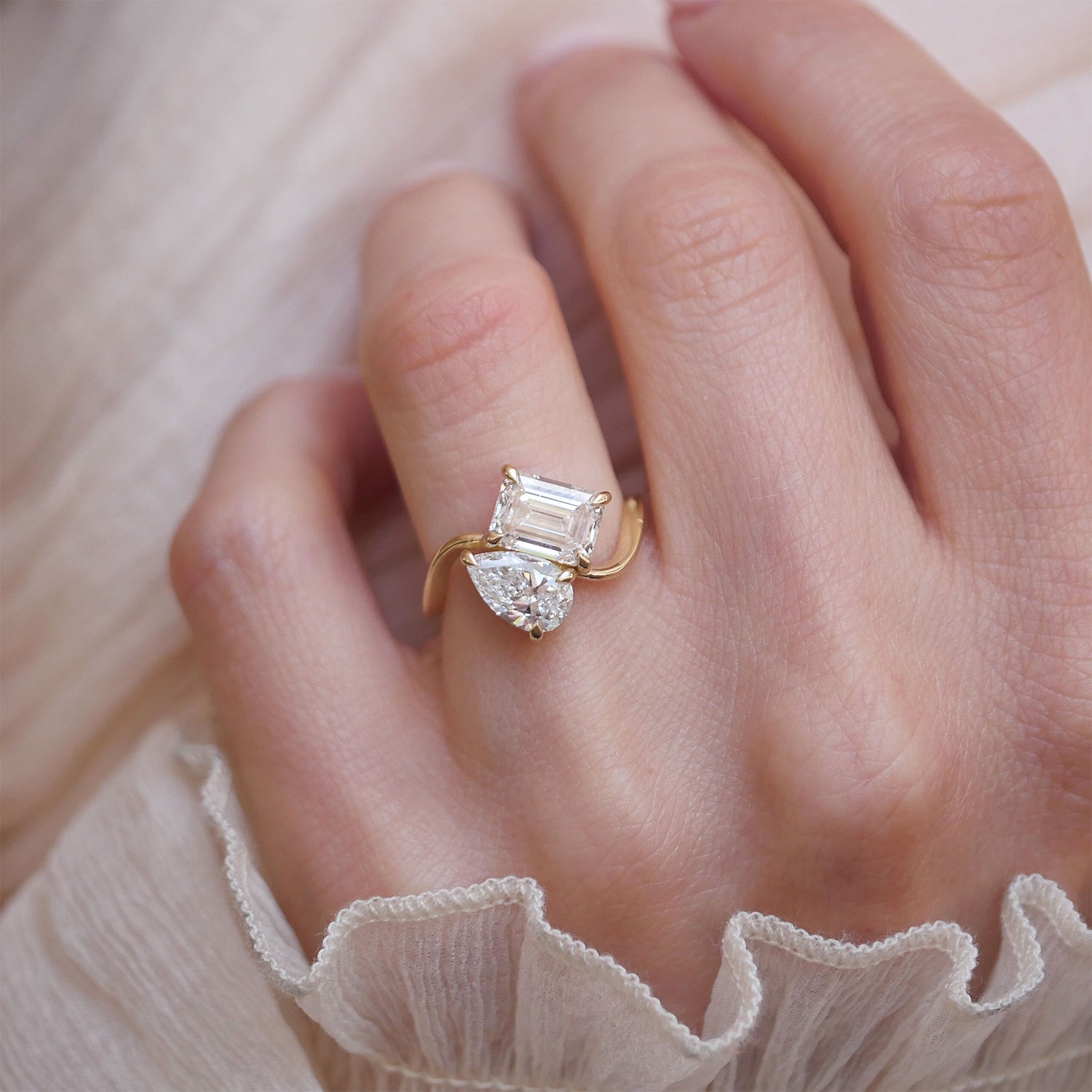 Marquise Shaped Three Stone Lab Grown Diamond Engagement Ring