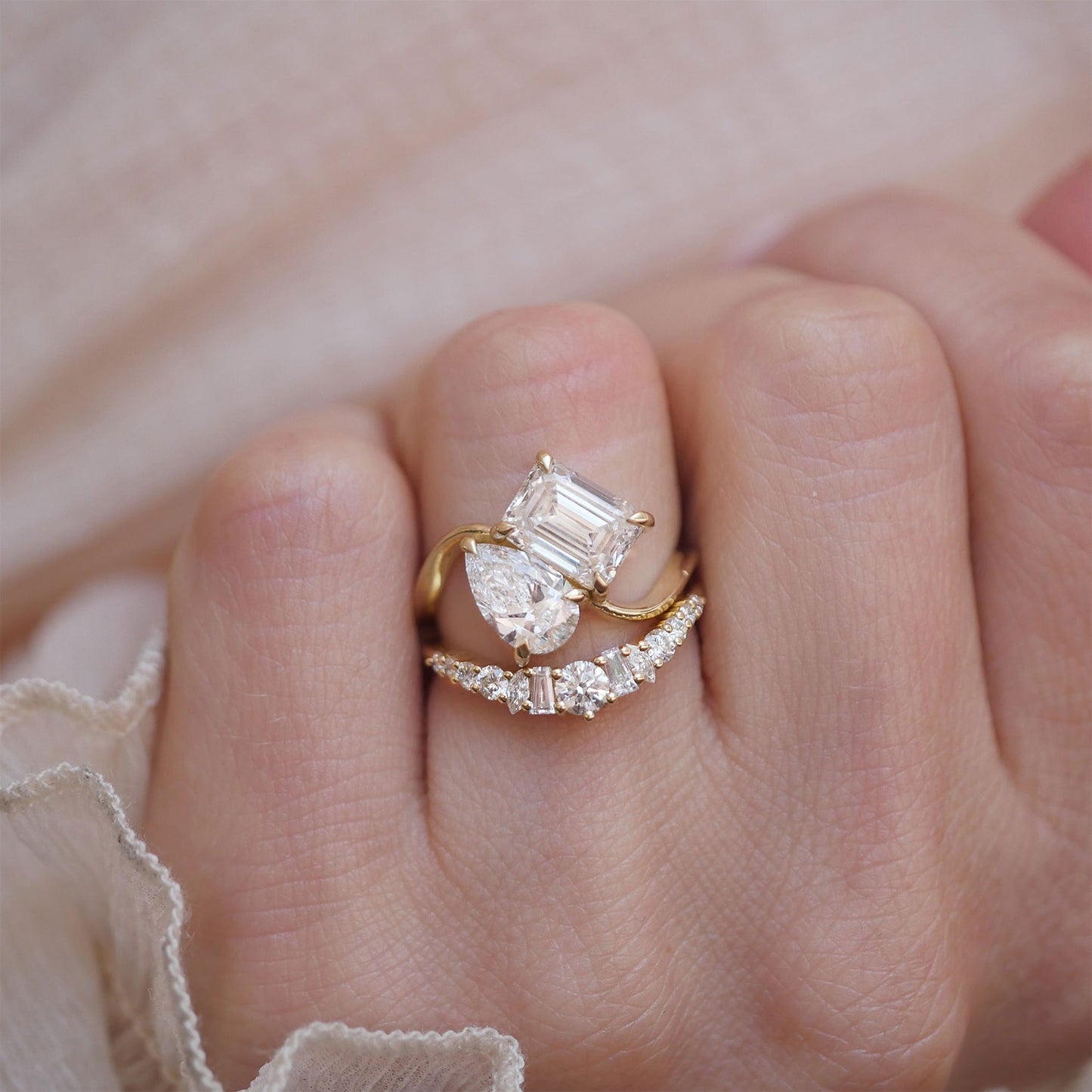 Marquise Shaped Three Stone Lab Grown Diamond Engagement Ring