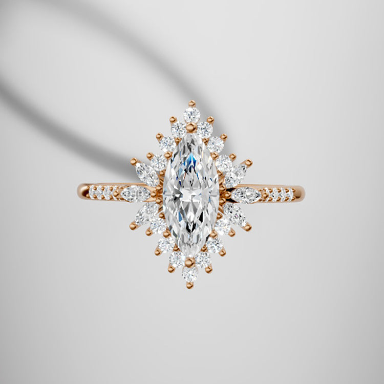 Marquise Shaped Three Stone Lab Grown Diamond Engagement Ring