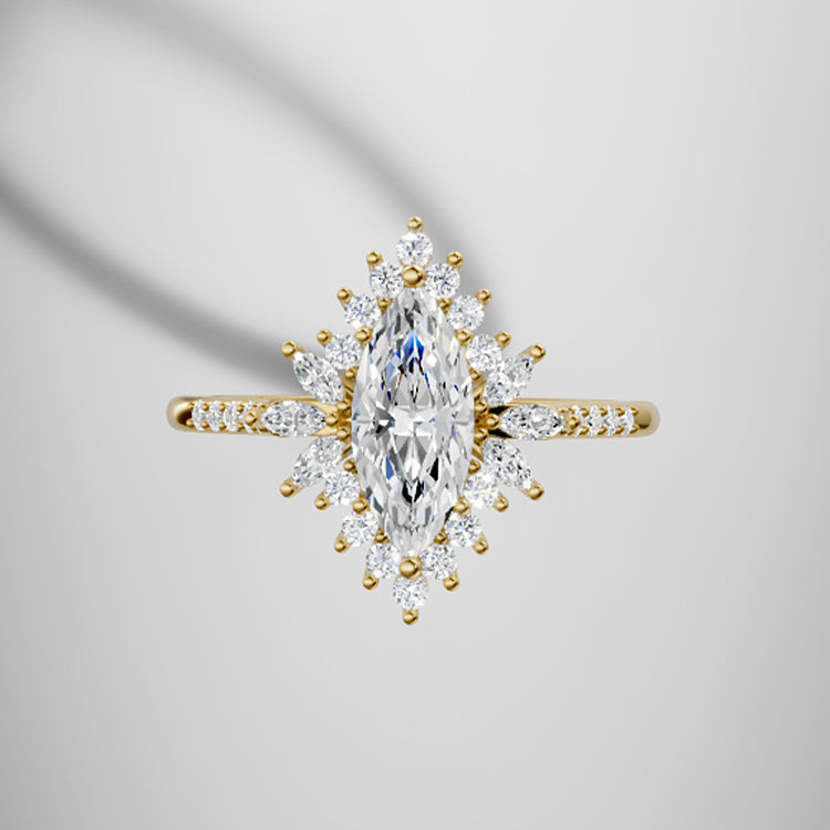 Marquise Shaped Three Stone Lab Grown Diamond Engagement Ring