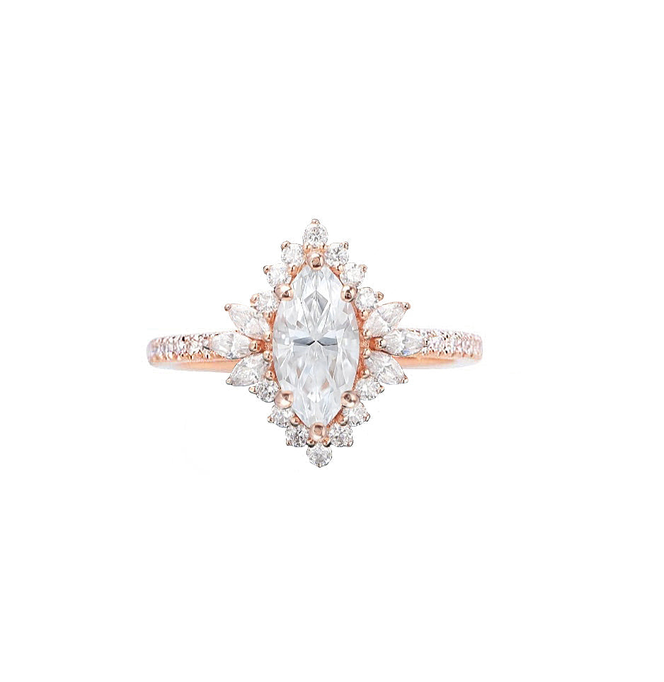 Marquise Shaped Three Stone Lab Grown Diamond Engagement Ring