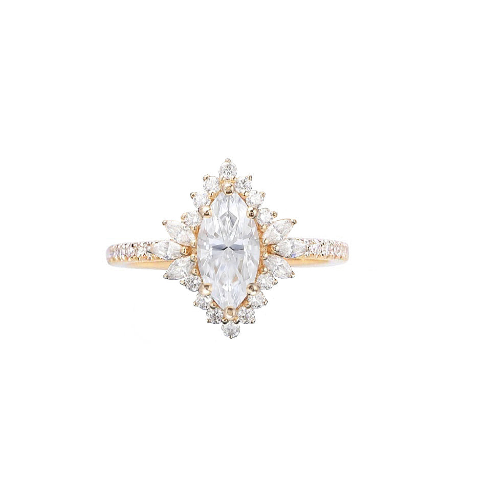 Marquise Shaped Three Stone Lab Grown Diamond Engagement Ring