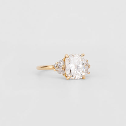 2.51 CT Cushion Shaped Cluster Moissanite Engagement Ring