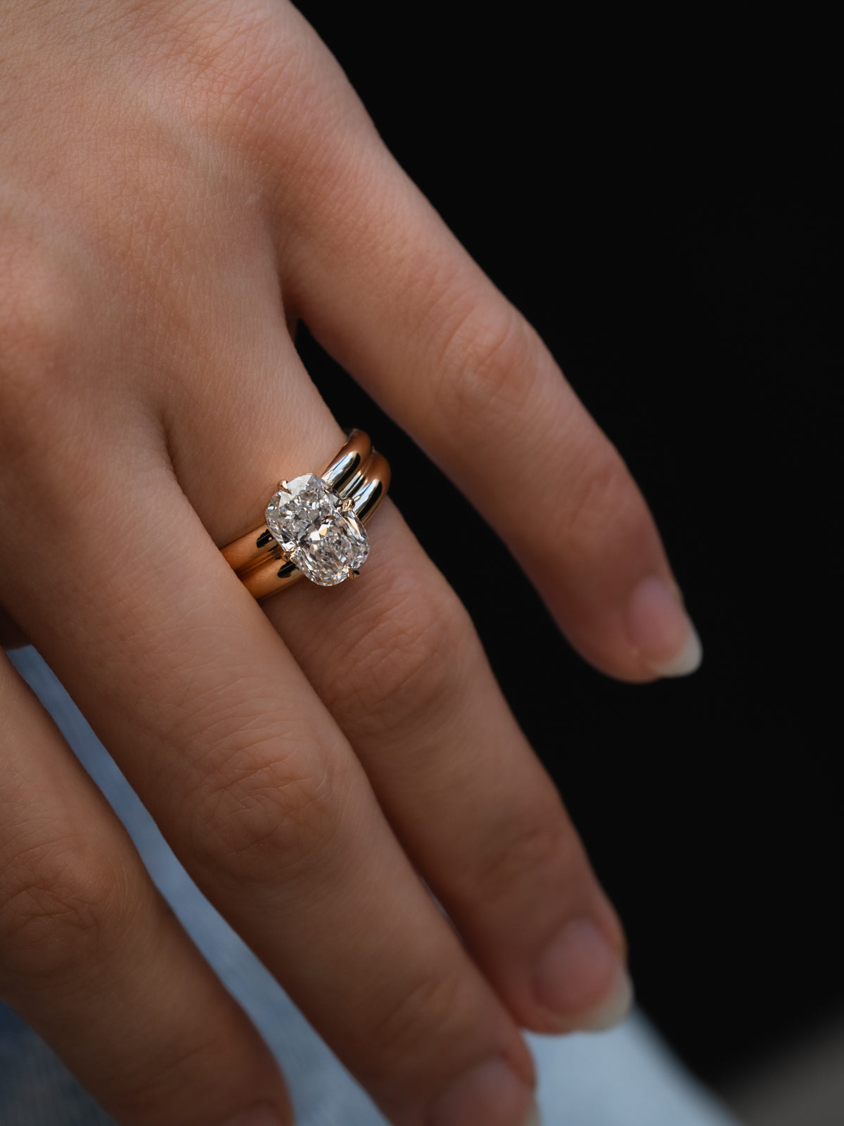 Marquise Shaped Three Stone Lab Grown Diamond Engagement Ring