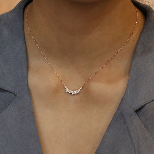 0.35 CT Crowned Round Moissanite Diamond Necklace in Solid Gold