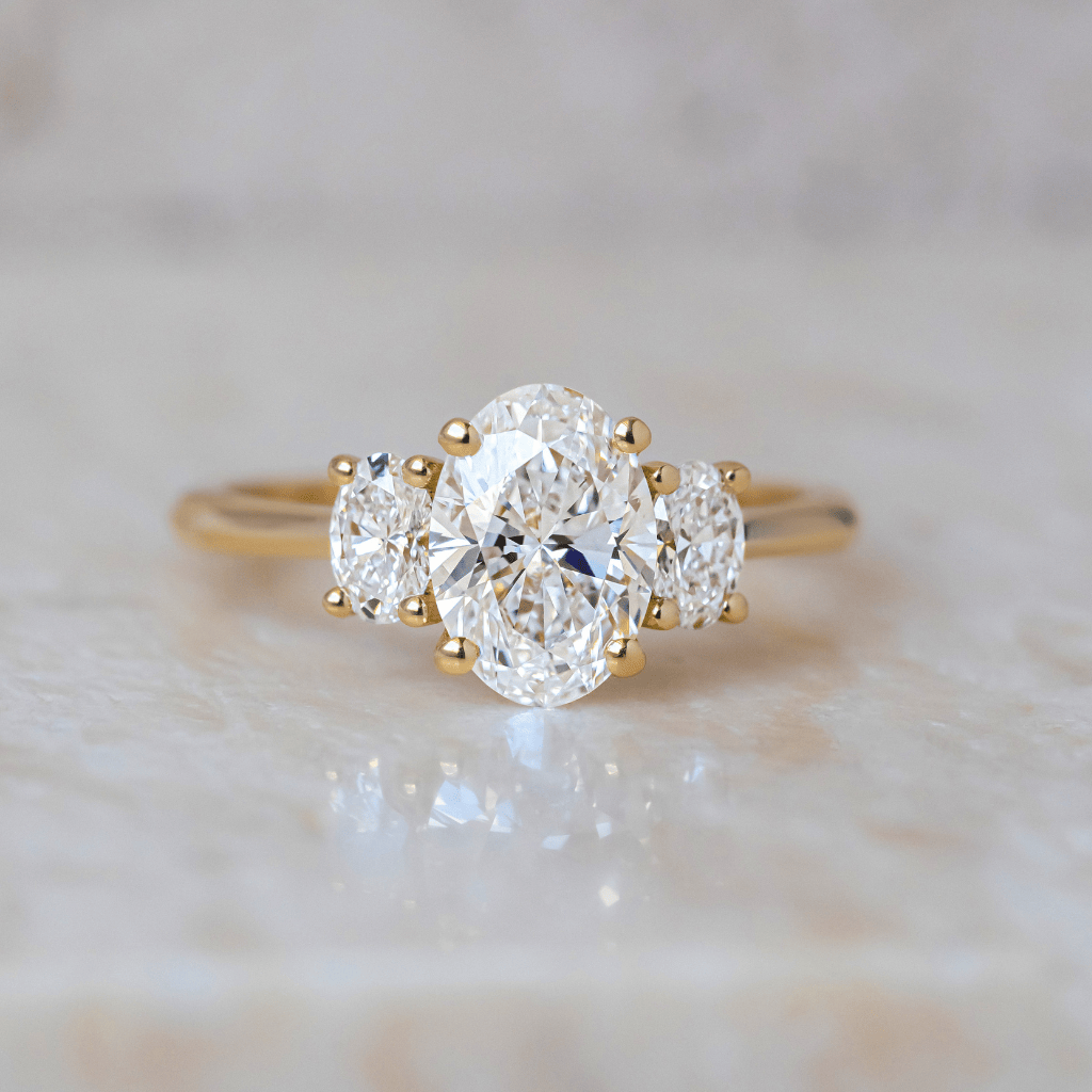 Marquise Shaped Three Stone Lab Grown Diamond Engagement Ring