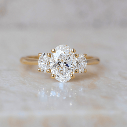 Marquise Shaped Three Stone Lab Grown Diamond Engagement Ring
