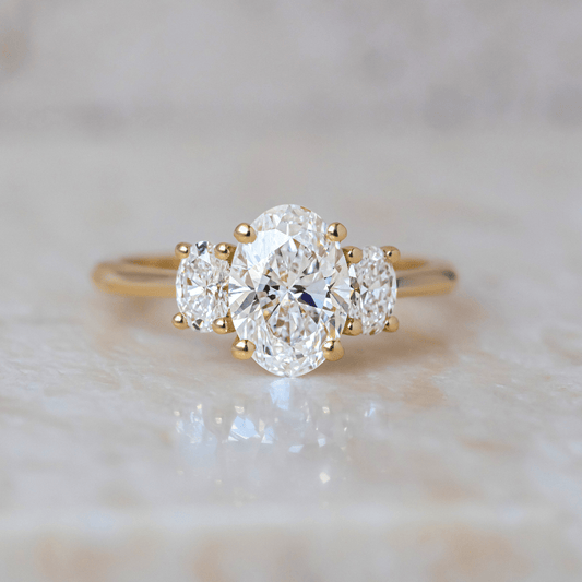 Marquise Shaped Three Stone Lab Grown Diamond Engagement Ring