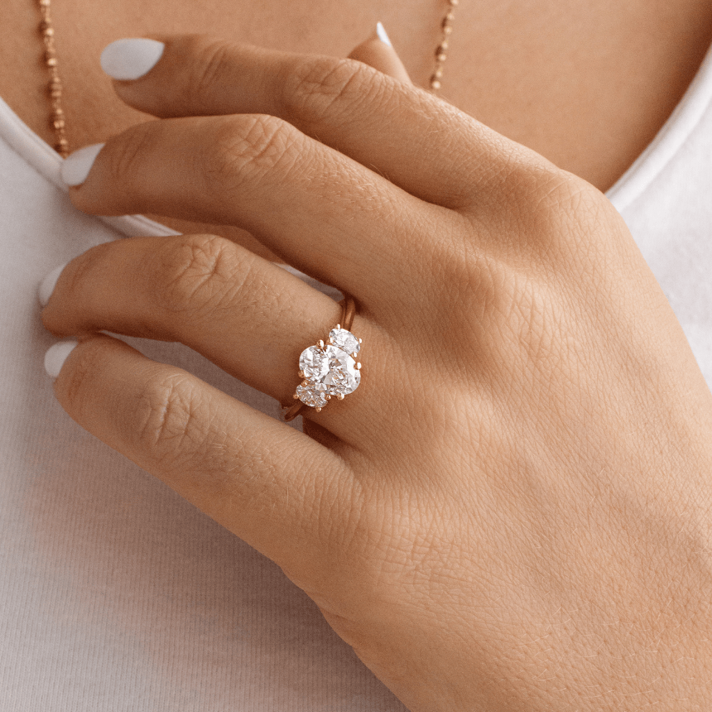 Marquise Shaped Three Stone Lab Grown Diamond Engagement Ring