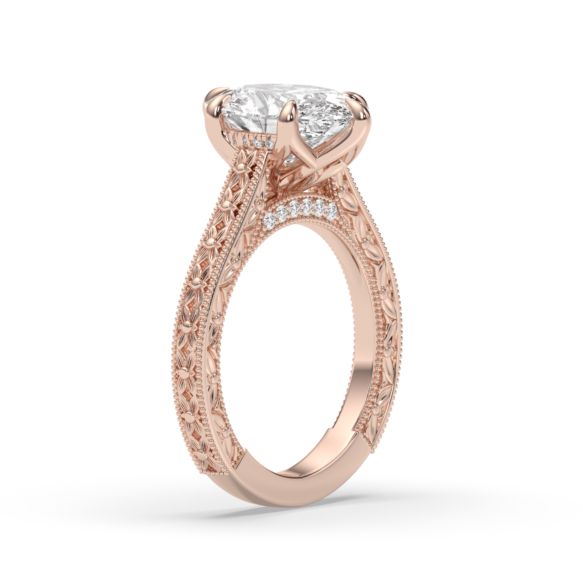 Marquise Shaped Three Stone Lab Grown Diamond Engagement Ring