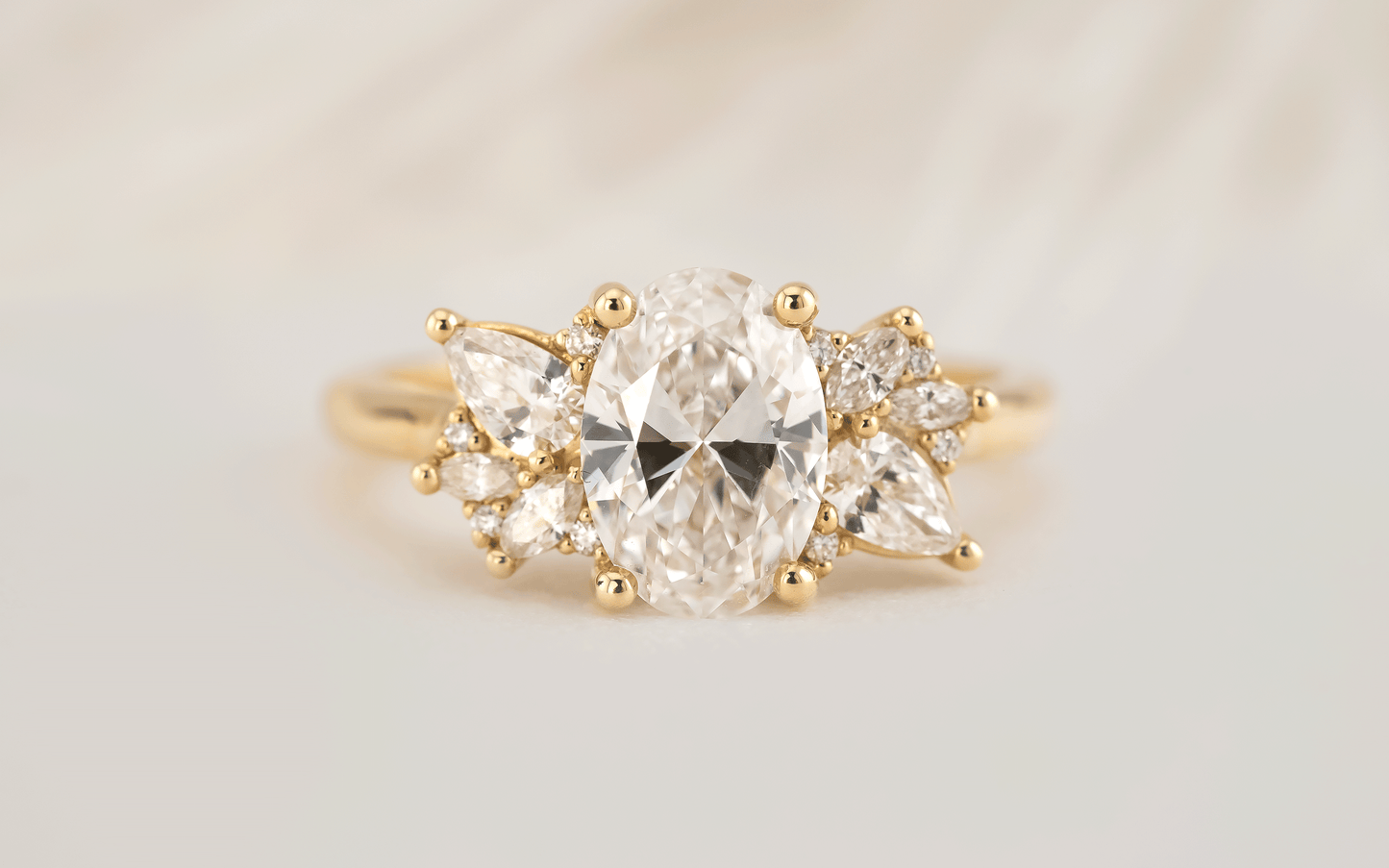 Marquise Shaped Three Stone Lab Grown Diamond Engagement Ring