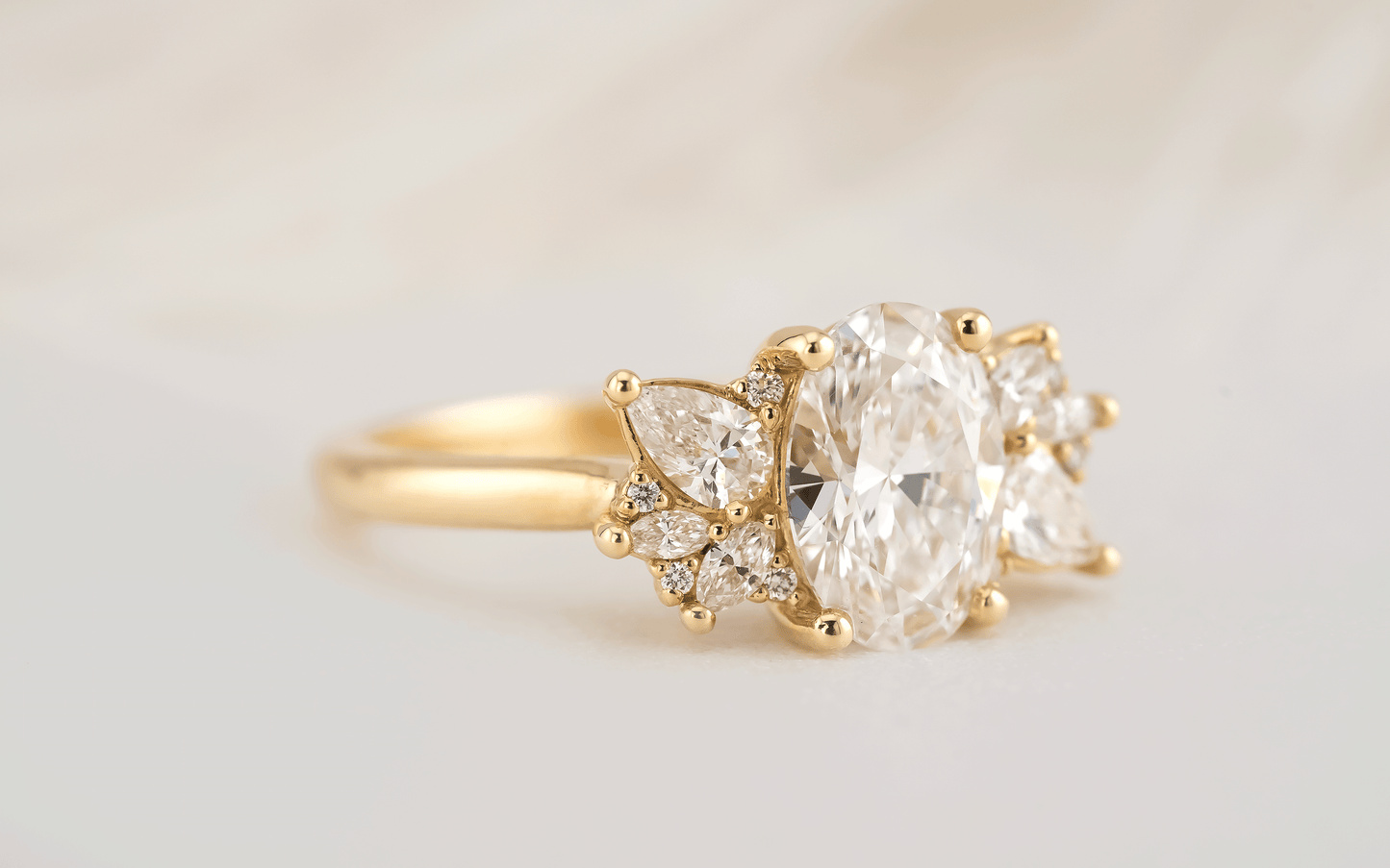 Marquise Shaped Three Stone Lab Grown Diamond Engagement Ring