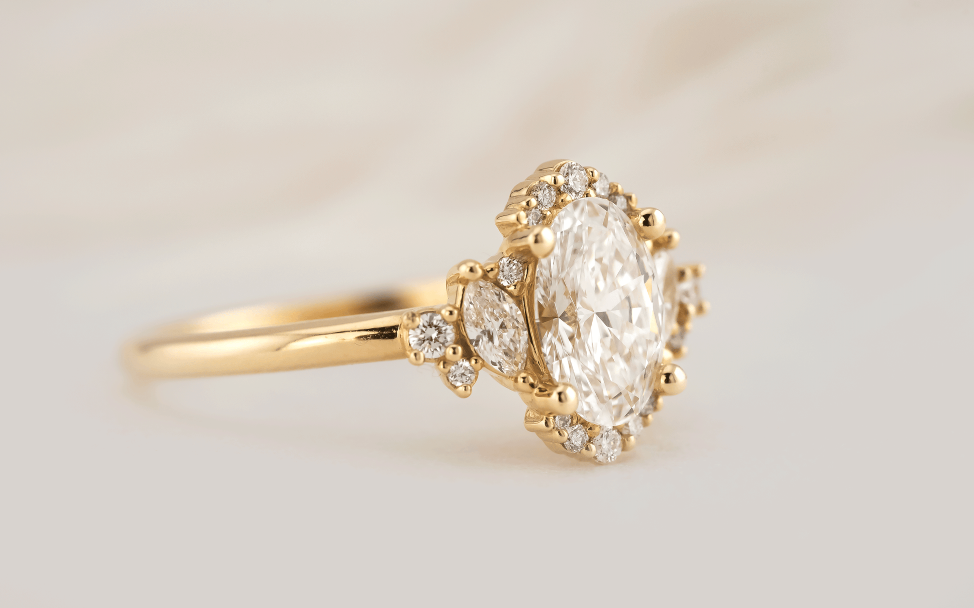 Marquise Shaped Three Stone Lab Grown Diamond Engagement Ring