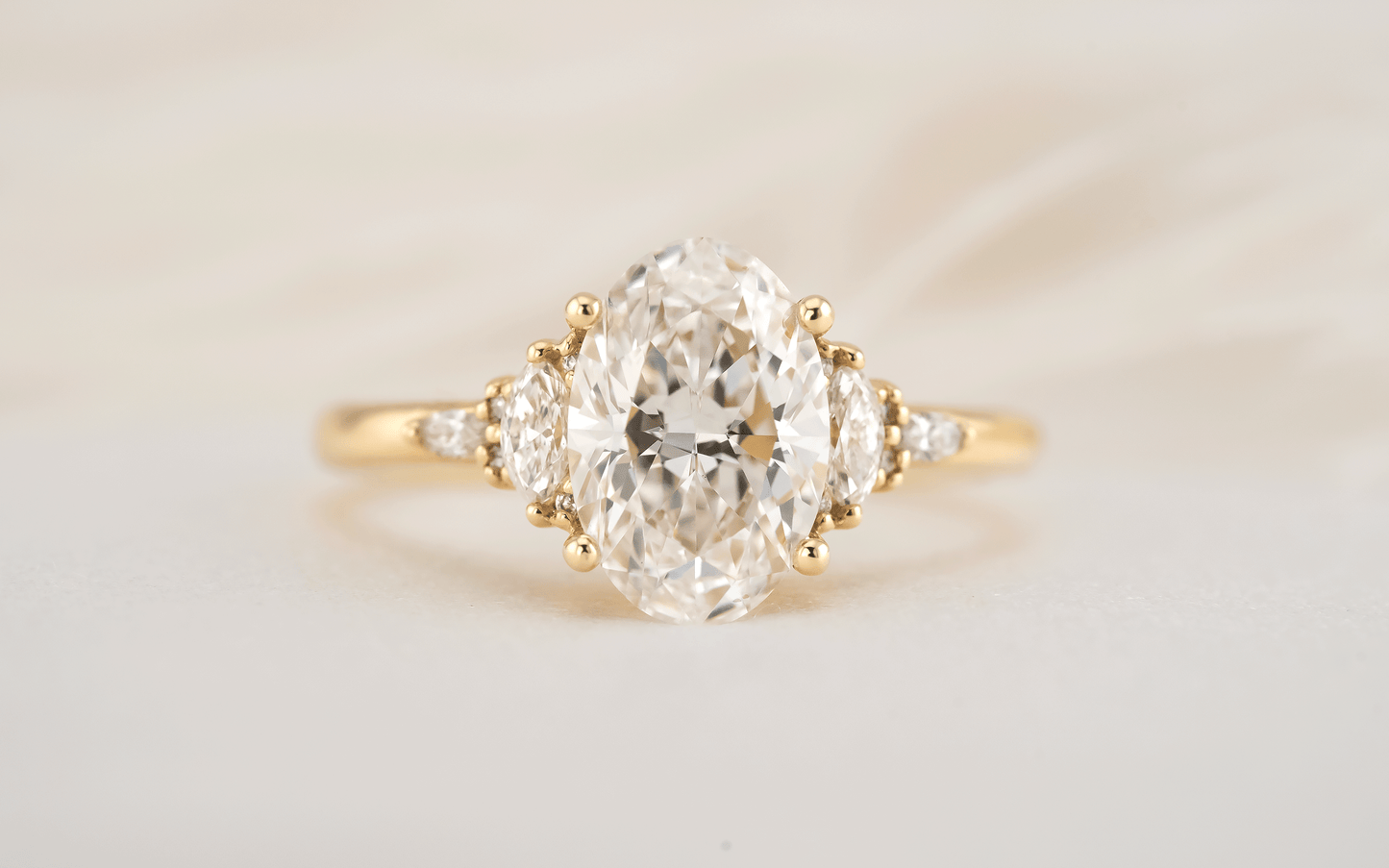 Marquise Shaped Three Stone Lab Grown Diamond Engagement Ring