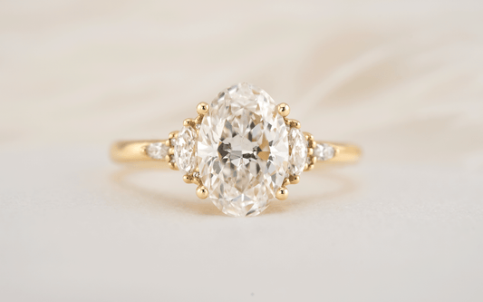 Marquise Shaped Three Stone Lab Grown Diamond Engagement Ring