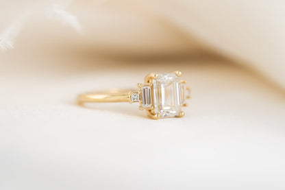 Marquise Shaped Three Stone Lab Grown Diamond Engagement Ring