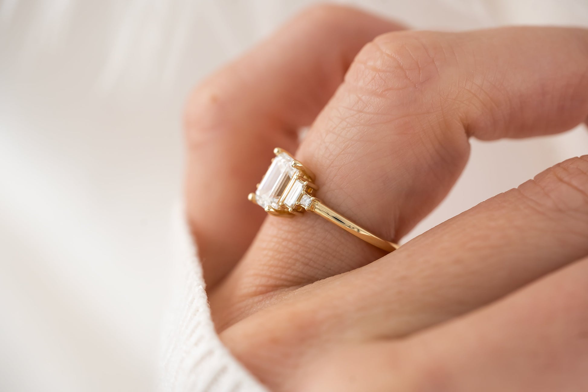 Marquise Shaped Three Stone Lab Grown Diamond Engagement Ring