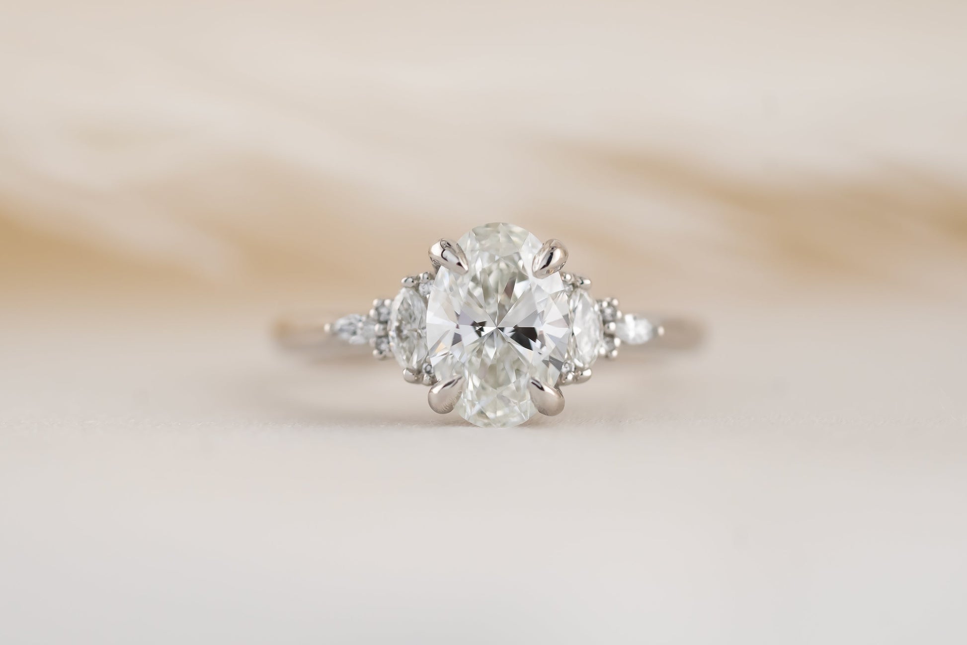 Marquise Shaped Three Stone Lab Grown Diamond Engagement Ring