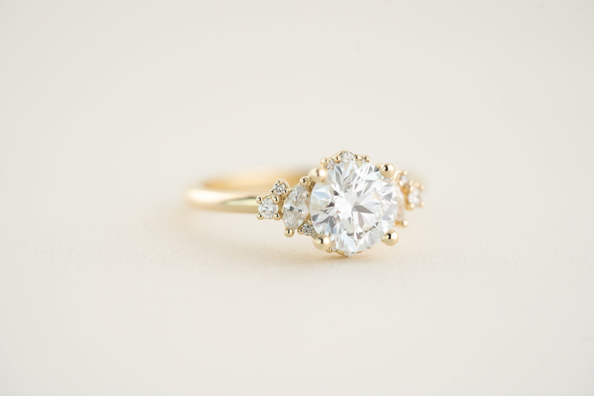 Marquise Shaped Three Stone Lab Grown Diamond Engagement Ring