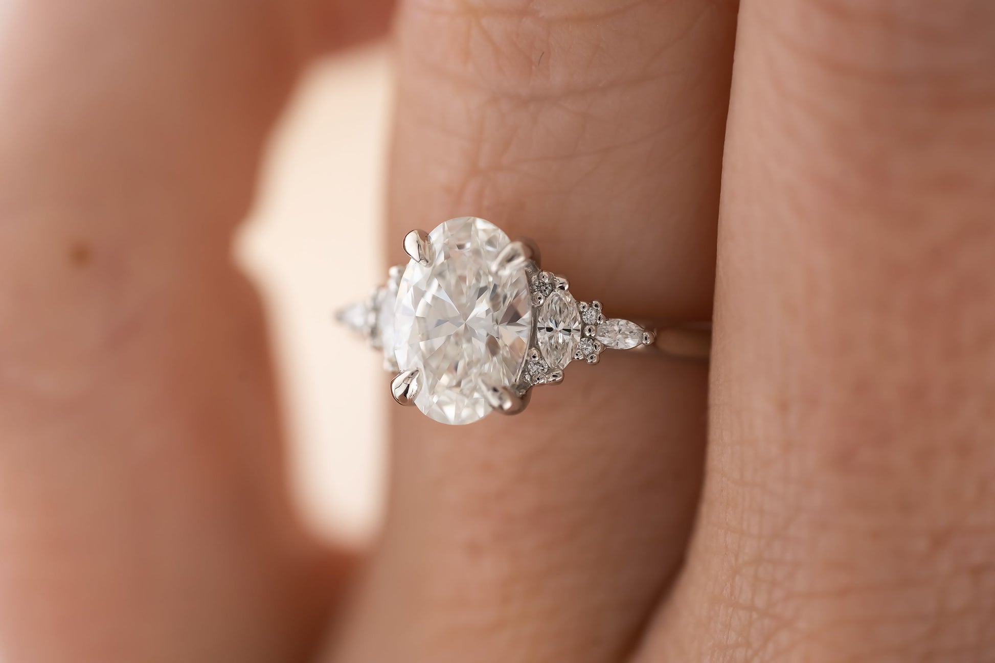 Marquise Shaped Three Stone Lab Grown Diamond Engagement Ring