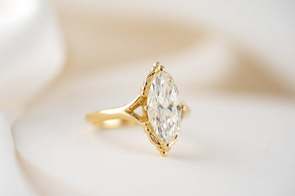 Marquise Shaped Three Stone Lab Grown Diamond Engagement Ring