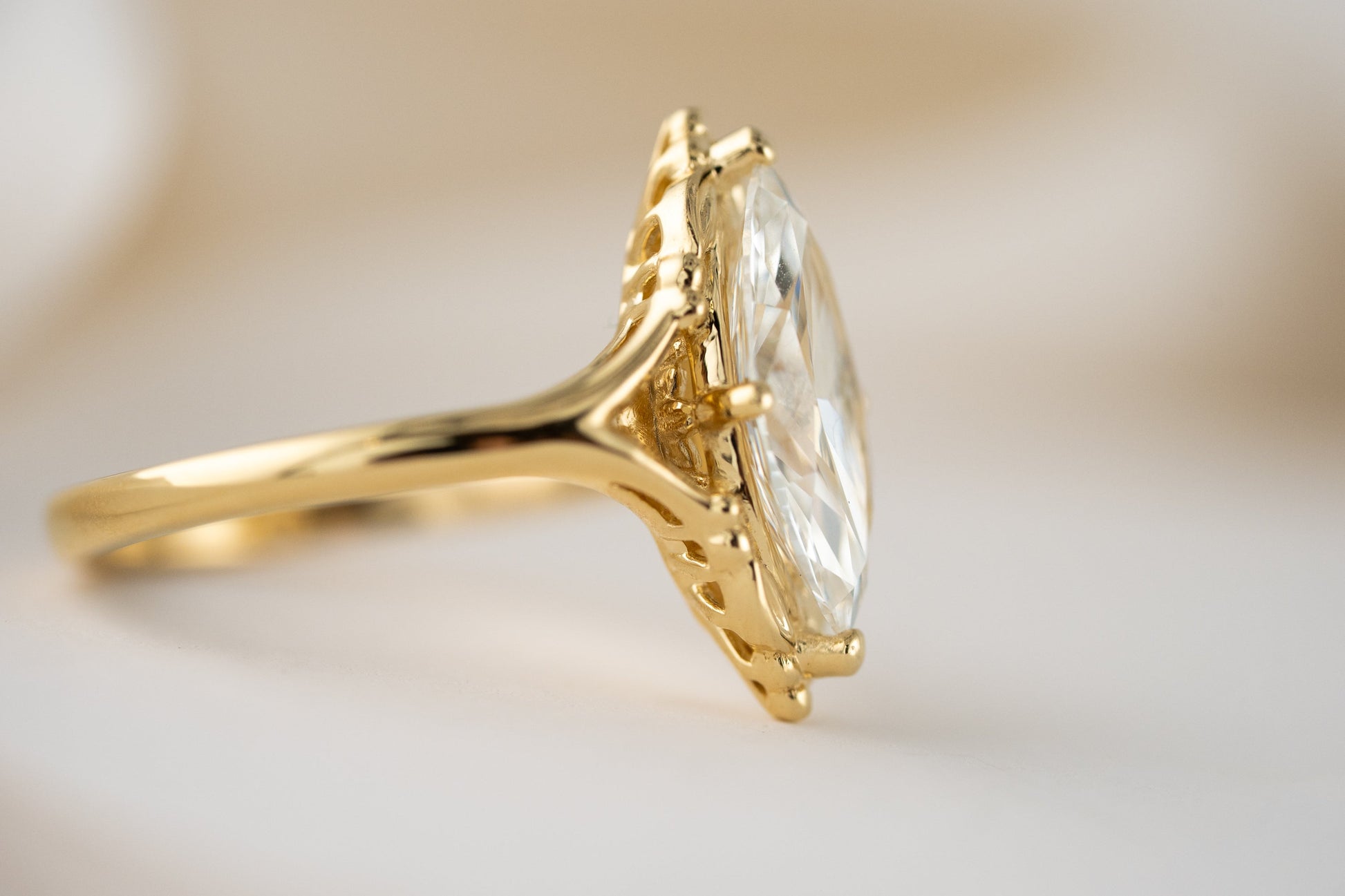 Marquise Shaped Three Stone Lab Grown Diamond Engagement Ring