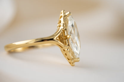 Marquise Shaped Three Stone Lab Grown Diamond Engagement Ring