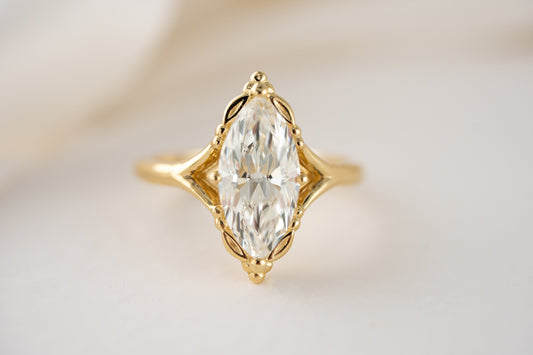 Marquise Shaped Three Stone Lab Grown Diamond Engagement Ring