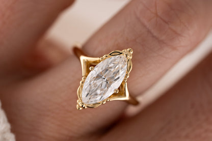 Marquise Shaped Three Stone Lab Grown Diamond Engagement Ring