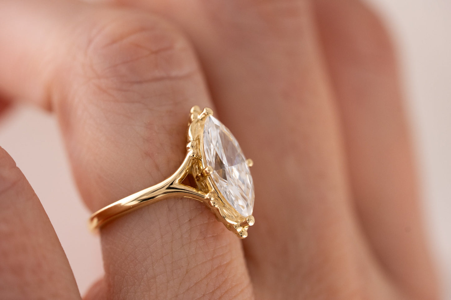 Marquise Shaped Three Stone Lab Grown Diamond Engagement Ring