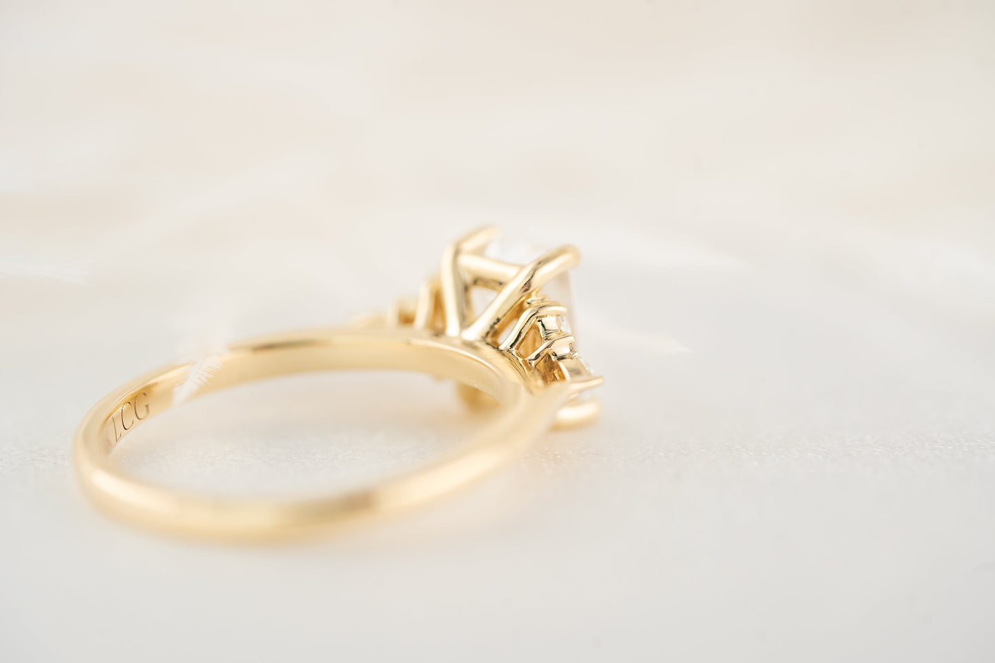 Marquise Shaped Three Stone Lab Grown Diamond Engagement Ring