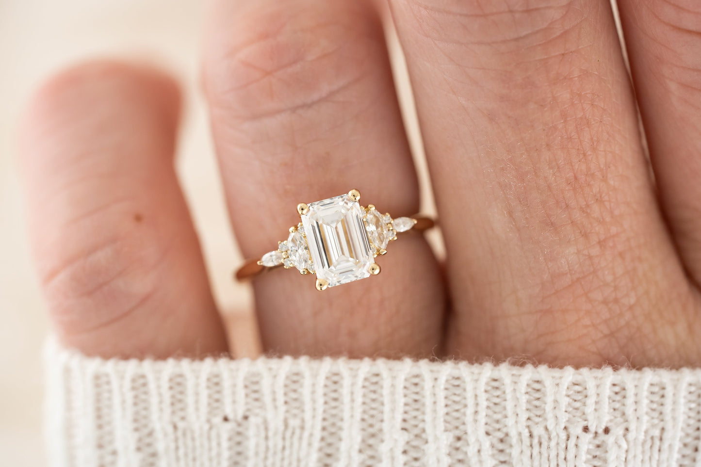 Marquise Shaped Three Stone Lab Grown Diamond Engagement Ring