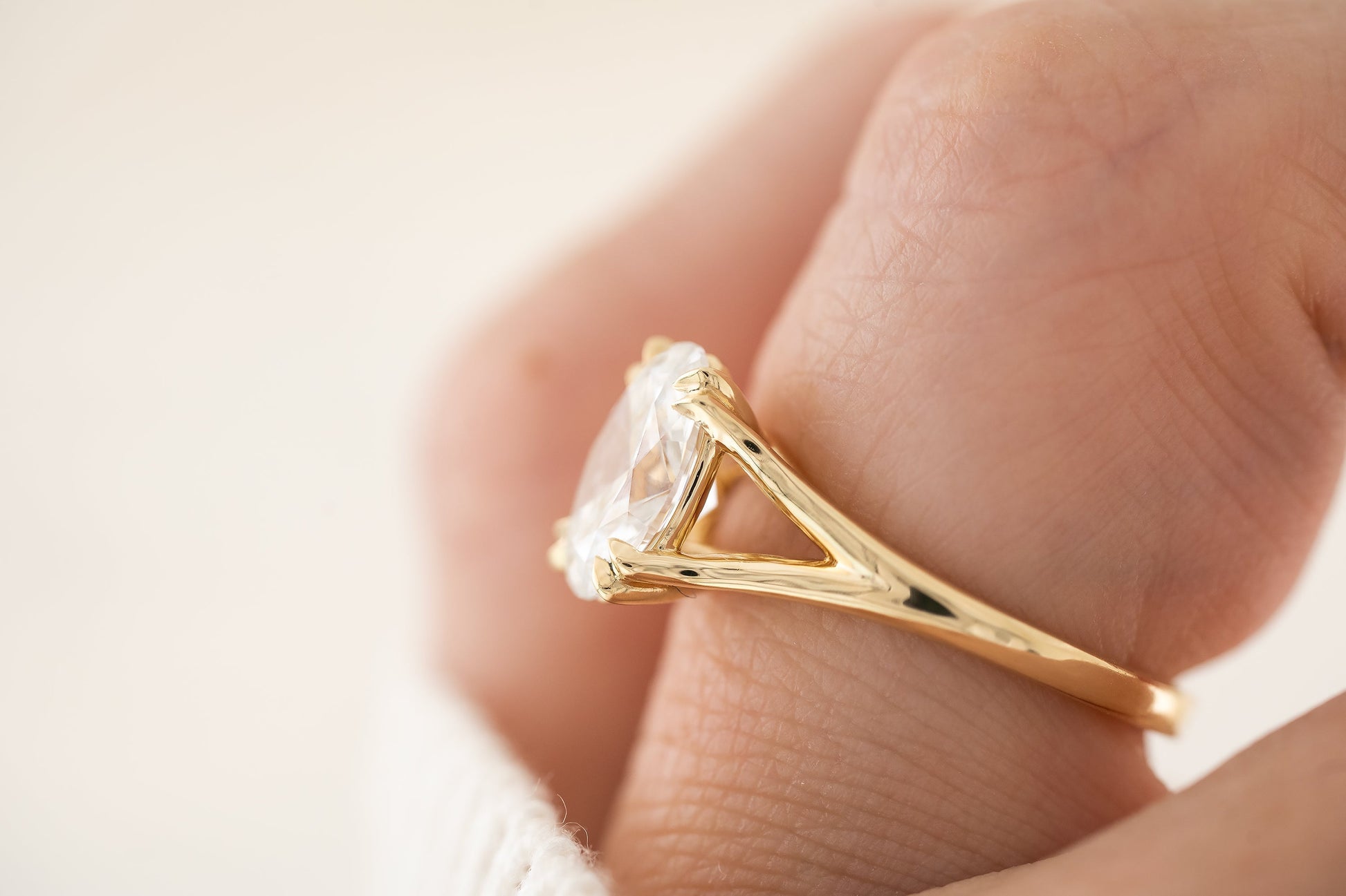 Marquise Shaped Three Stone Lab Grown Diamond Engagement Ring