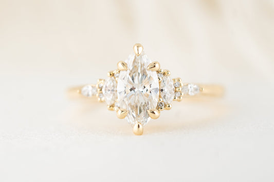 Marquise Shaped Three Stone Lab Grown Diamond Engagement Ring