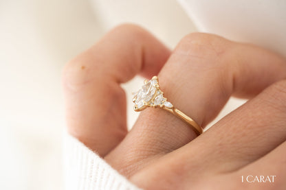 Marquise Shaped Three Stone Lab Grown Diamond Engagement Ring