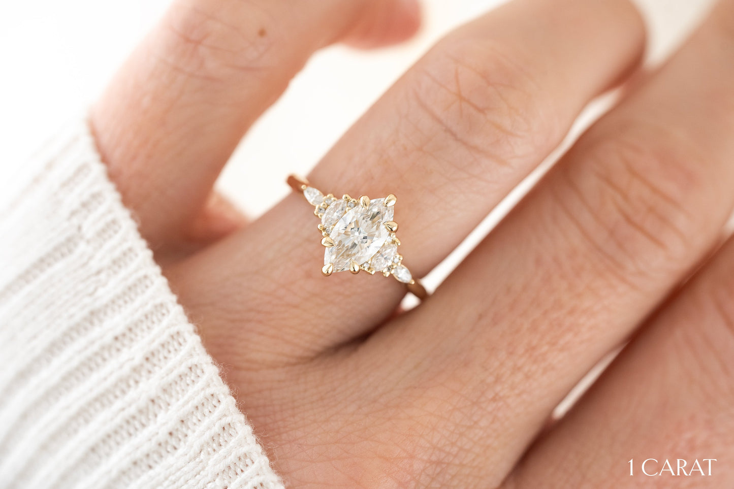 Marquise Shaped Three Stone Lab Grown Diamond Engagement Ring