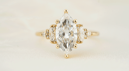 Marquise Shaped Three Stone Lab Grown Diamond Engagement Ring