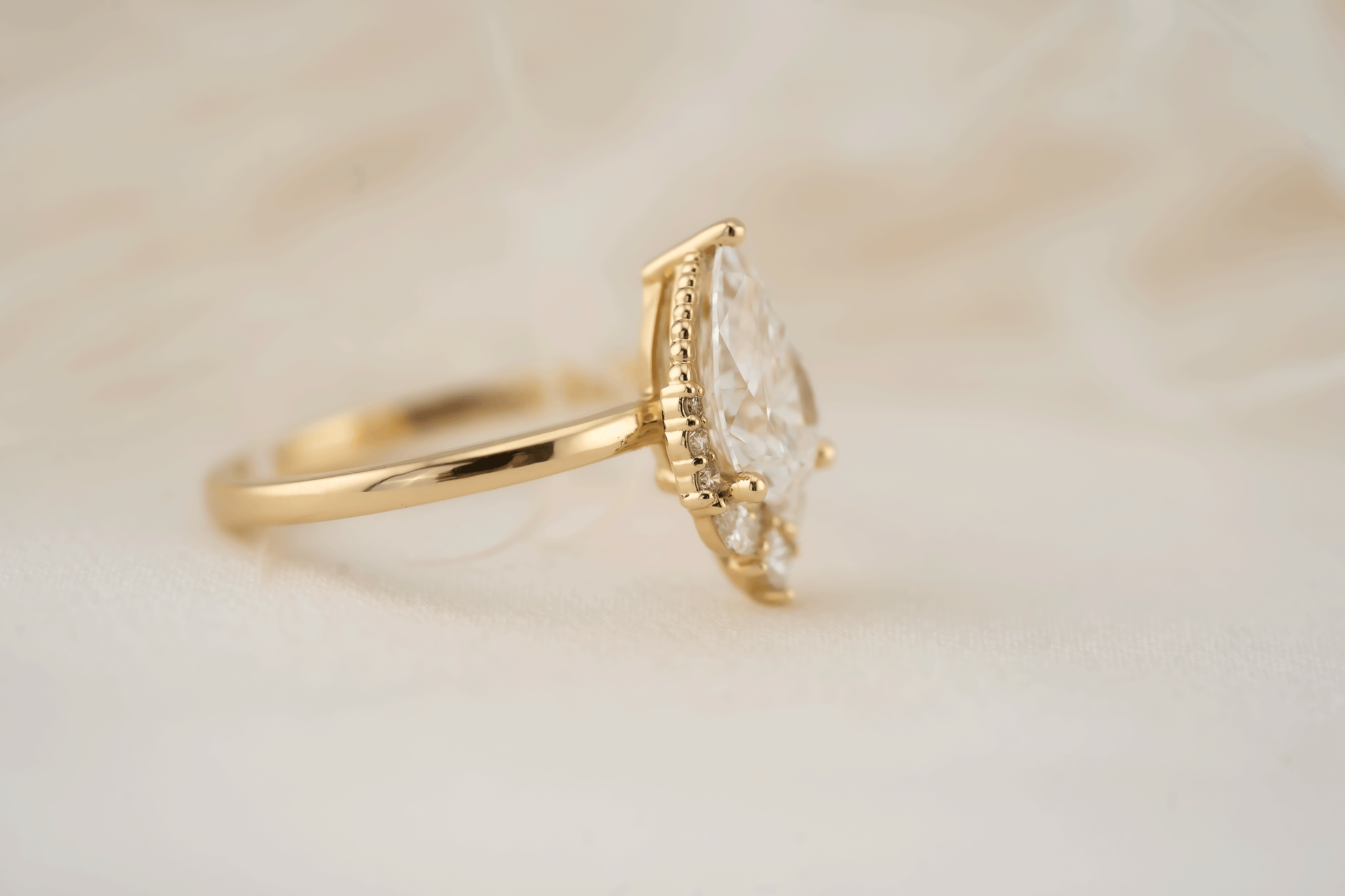 Marquise Shaped Three Stone Lab Grown Diamond Engagement Ring