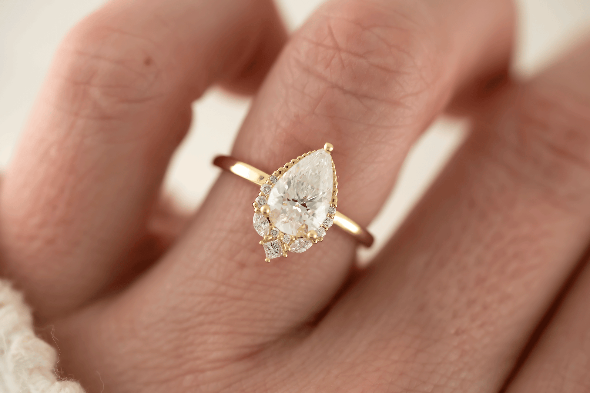 Marquise Shaped Three Stone Lab Grown Diamond Engagement Ring