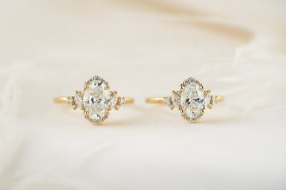 Marquise Shaped Three Stone Lab Grown Diamond Engagement Ring