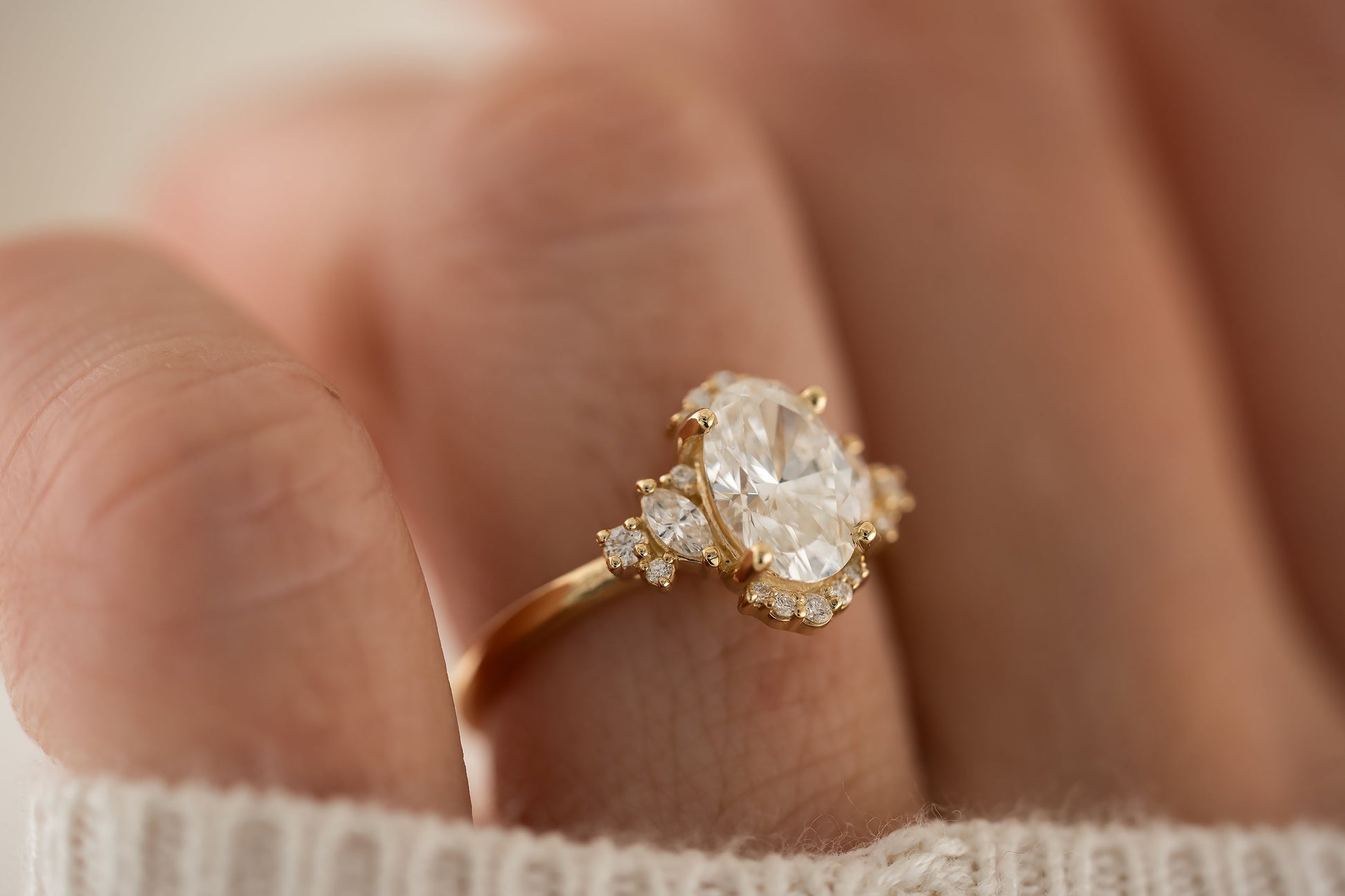 Marquise Shaped Three Stone Lab Grown Diamond Engagement Ring