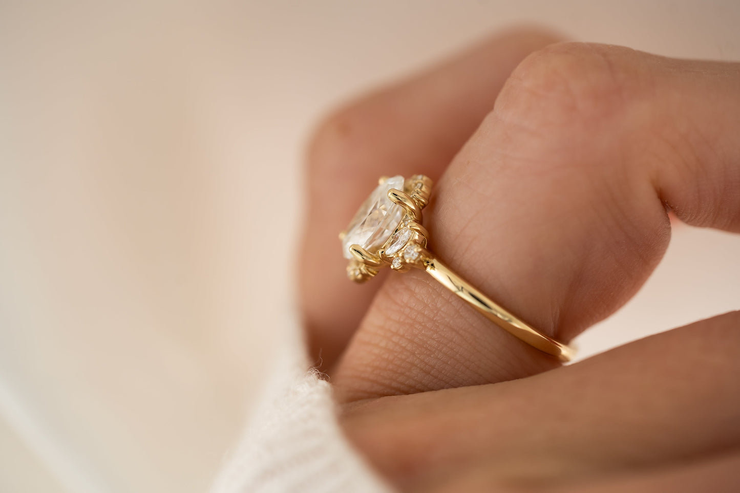 Marquise Shaped Three Stone Lab Grown Diamond Engagement Ring