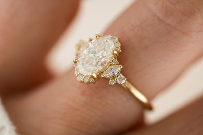 Marquise Shaped Three Stone Lab Grown Diamond Engagement Ring