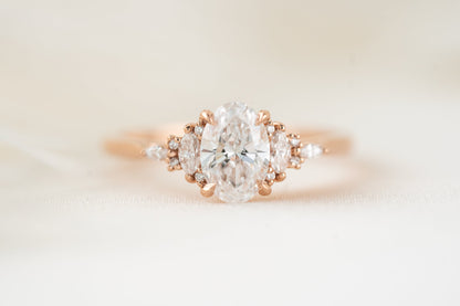 Marquise Shaped Three Stone Lab Grown Diamond Engagement Ring